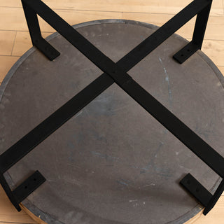 31.29"Modern Retro Splicing Round Coffee Table, Fir Wood Table Top with Black Cross Legs Base(Same SKU:W75770652)