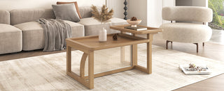 Modern 2 Piece Nesting Rattan Wood+ MDF Coffee Table Set in Natural