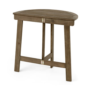 Outdoor Half-Round Folding Acacia Wood Bistro Table, Grey Finish