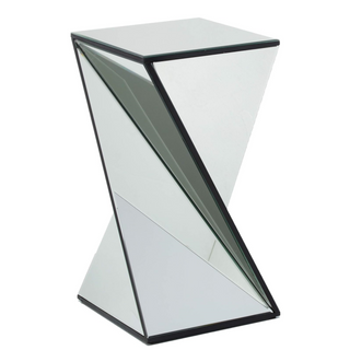 Geometrical Mirrored Side Table, Silver, Modern Chic Design, Durable and Clear, Ideal for Bedroom, Office, Living Room, 13.75" x 13.75" x 25.6"