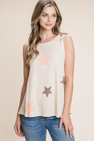 Bombom Star Print Round Neck Tank for Women