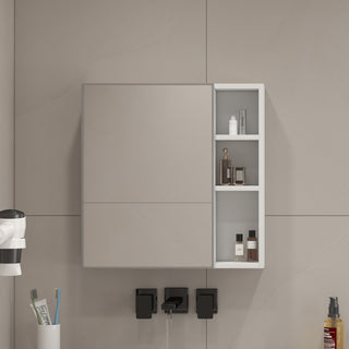 A white MDF material mirror cabinet, bathroom mirror, and a separate wall mounted bathroom mirror for storage and space saving.