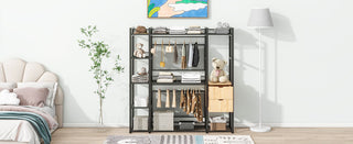 Open-Style Wardrobe with Hanging Rails, Shelves and Drawers, Black