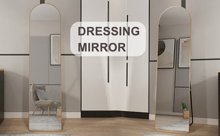 The 3rd generation aluminum alloy metal frame arched floor mounted wall mirror, upgraded in quality, bathroom makeup mirror, bedroom entrance, clothing store, gold 65 "* 23 "W1151121956