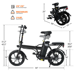 Adult Electric Bicycle 500W Motor, 15.5 MPH Max Speed, 16" Tire, 42V 10.4AH Removable Battery, Foldable Electric Bike with Multi-Shock Absorption for City Commuting