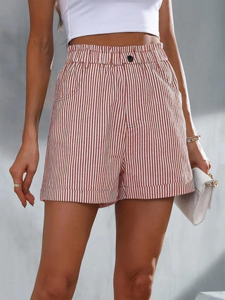 Full Size Striped Shorts with Pockets for Women