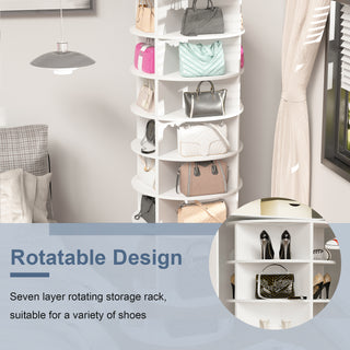 7-Tier Rotating Shoe Rack Tower, 360° Spinning Shoe Organizer, Free Standing Lazy Susan Design, High Bottom Storage, Holds 28 Pairs, White