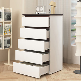 5-Drawer Dresser for Bedroom, Modern Closet Dressers Chest of Drawers, White and Walnut Storage Dresser Chest Cabinet Organizer Unit