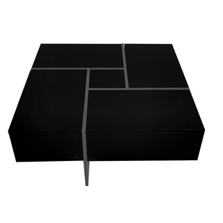 ON-TREND Unique Design Coffee Table with 4 Hidden Storage Compartments, Extendable Sliding Top, UV High-Gloss Finish, Square Cocktail Table for Living Room, 31.5" x 31.5"