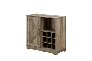  Farmhouse Coffee Bar Cabinet, Bar Cabinet with Wine Rack, Barn Door Buffet Sideboard Cabinet with Drawer, Adjustable Storage Shelves for Living Room, Dining Room, Gray Wash (31.515.7531.5)