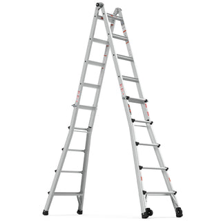 22ft Aluminum Multi-Position Ladder with Wheels, 300 lbs Weight Rating