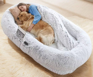 Human Dog Bed 71''x40''x12'' – Washable Faux Fur Bed for People and Pets, Orthopedic Napping Bed (Grey), Xmas Christmas Gift