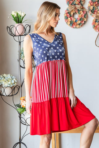 Heimish Full Size US Flag Theme Contrast Tank Dress for Women for Women