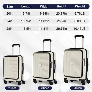 Luggage,with front opening,TSA approved lock,hardshell suitcase,White