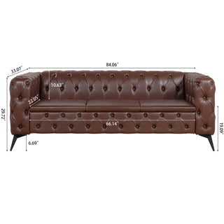 84.06" Traditional 3-Seater Sofa, Square Arm Design with Removable Cushions, Comfortable Living Room Furniture