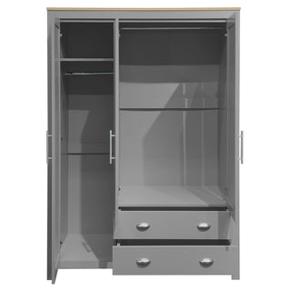 Three Door Storage Wardrobe with Cabinets and Two Hanging Rods,Gray