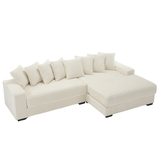 [NEW ARRIVED] [VIDEO PROVIDED] Oversized Two-Piece  Couches,  L Shaped Sofa, Corduroy, Right Chaise Daybed,with Armrests,Eight Throw Pillows,Corner Sofa,Easy To Assemble, Beige