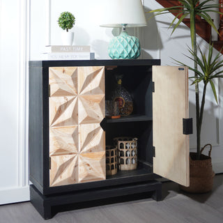 3D Geometric Carved Double-Door Cabinet – Manufactured Wood Storage Cabinet, Modern Decorative Furniture