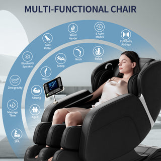 Full Body Massage Chair, Zero Gravity Mode, Deep Tissue Massage Chair, Foot Massage, 8 Fixed Massage Roller, LCD Touch Screen, Waist Heater, Bluetooth, Suitable for 5.1-5.75Ft Height (Black)