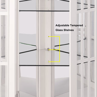 Corner Curio Cabinet with 4 Adjustable Glass Shelves & Lighting, Solid Wood Legs, Acrylic Mirrored Back Panel