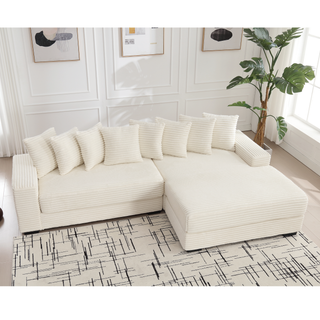 [NEW ARRIVED] [VIDEO PROVIDED] Oversized Two-Piece  Couches,  L Shaped Sofa, Corduroy, Right Chaise Daybed,with Armrests,Eight Throw Pillows,Corner Sofa,Easy To Assemble, Beige