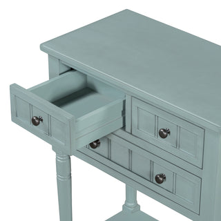 TREXM Narrow Console Table, Slim Sofa Table with Three Storage Drawers and Bottom Shelf (Light Blue)