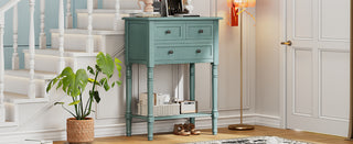 TREXM Narrow Console Table, Slim Sofa Table with Three Storage Drawers and Bottom Shelf (Light Blue)