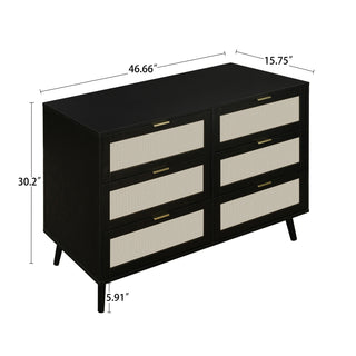 Modern 6 Drawer Dresser Wood Cabinet (Black)