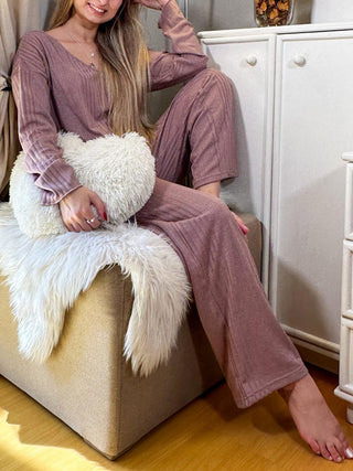 V-Neck Long Sleeve Top and Pants Set