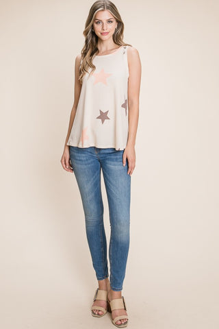 Bombom Star Print Round Neck Tank for Women