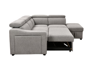 105"L-Shape Sectional Sofa with Pull-Out Bed and Ottoman Storage Space, Convertible Sleeper Couch, Arm with 1 Cup Holders and Wirelessly Charged, for Living Room, Apartment, Light Gray