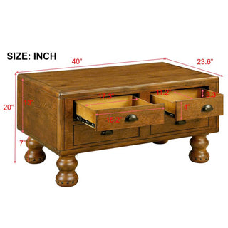 Rectangle 3-Piece Solid Wood Coffee Table Set, 1 Coffee Table & 2 End Tables with Rivet Decoration Legs, Antique Brown, Easy Assembly