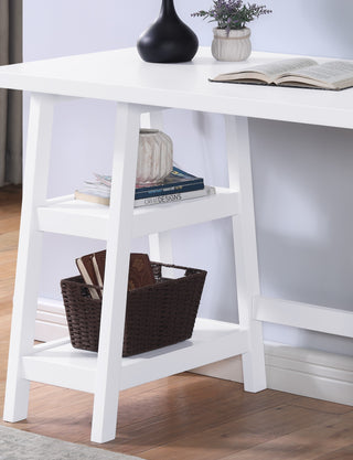 Redina Contemporary Wood Writing Desk with Storage, White