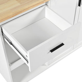 K&K Kitchen Island with Foldable Counter Top, Kitchen Storage Cart with Slide-Out Shelf, Towel Rack and Drawer, Rolling Kitchen Cart on Wheels, for Kitchen, Living Room, Dining Room, White