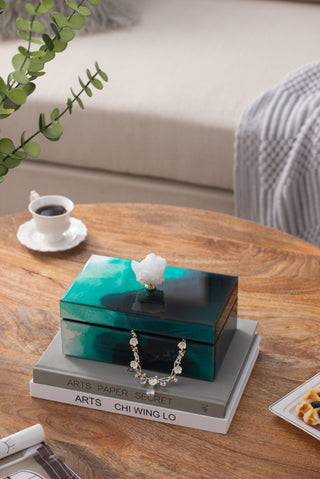 8.5x5x5in Bethany Aqua Jewelry Box, Stackable Decorative Storage with Lids, Luxurious