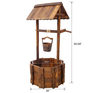 Rustic Wooden Wishing Well Planter Outdoor Home Décor for Patio, Garden, Yard w/Hanging Bucket ,20in