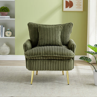 30.31" Single Chair Fashion Sofa, Green Coarse Corduroy Fabric, Soft and Comfortable, Ideal for Apartment, Office, Living Room, Bedroom, and Meeting Room