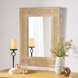 Mango Wood MDF Cane Fitted Mirror – Elegant Natural Wood Framed Wall Mirror