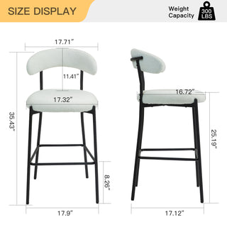 26'' Counter height bar stools Teddy fabric cover kitchen island counter bar stool with black powder coating base and footrest(Snow)