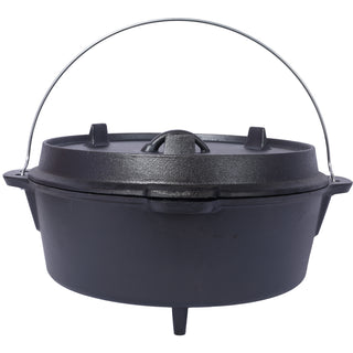 pre-Seasoned Cast Iron Dutch Oven With Skillet Lid, Outdoor Camping Deep Pot for Camping Fireplace Cooking BBQ Baking Campfire, Leg Base, 12 Quart