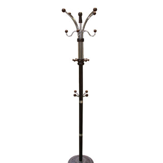 73" Tall Chrome and Wood Coat Rack, Espresso finish