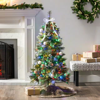 4.5ft. Brilste Mixed Hinged Tree with Snow, Glitter, Frosted Pine Cones & 250 Multi Led Lights