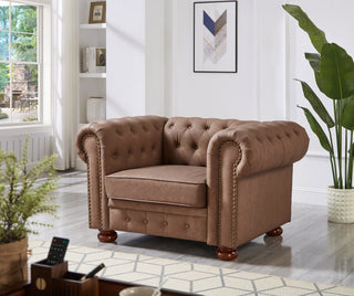 Classic Chesterfield Sofa Chair for Living Room Brown Faux Leather