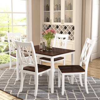 TOPMAX 5-Piece Dining Table Set Home Kitchen Table and Chairs Wood Dining Set, White+Cherry