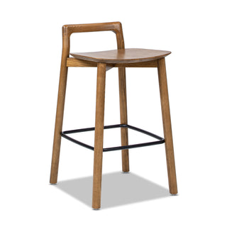 Sven 26.5" Modern Minimalist Low Back Wood Counter Stool, Dark Brown Walnut