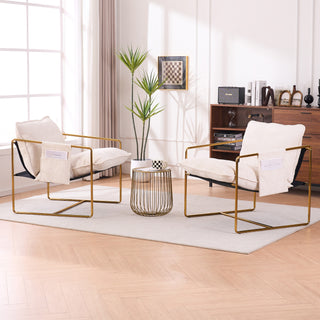 2 Chairs in 1 Box, Upholstered Hanging Armchair with Arm Pockets, Metal Frame, Gold-Plated Craftsmanship, Crushed Foam Cushions, Skin-Friendly Woven Fabric for Living Room and Bedroom, Beige