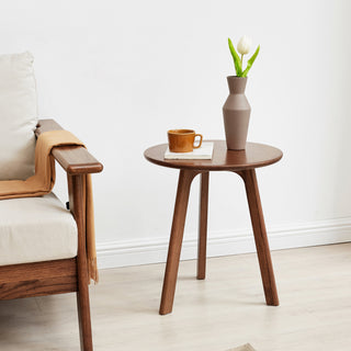 Round End Table - Small Side Table, Coffee Table, Nightstand for Living Room, Bedroom and Balcony, 100% Natural Solid Oak Wood, Easy to Assemble