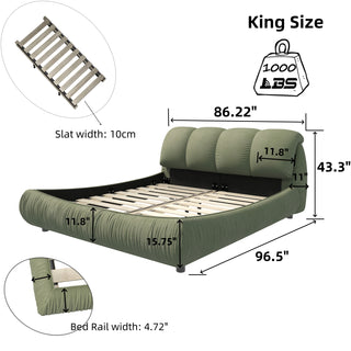 King Size Luxury Upholstered Platform Bed with Oversized Padded Backrest and Solid Wood Frame,suitable for Multiple heights of mattresses,Green(Old Sku:W1885S00019)