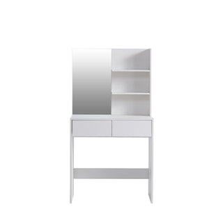 Vanity desk with mirror, dressing table with 2 drawers, white color