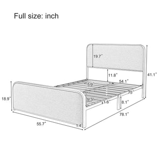 Modern Metal Bed Frame with Curved Upholstered Headboard and Footboard Bed with Under Bed Storage, Heavy Duty Metal Slats, Full Size, Grey